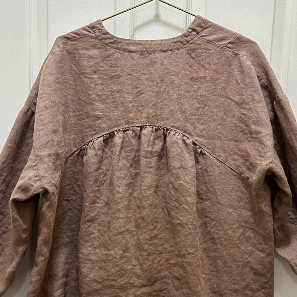 Zara 100% Linen Oversized Tunic Top Women's Size XS Brown Boho Feminine Gypsy - Picture 8 of 11